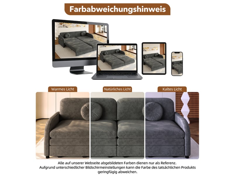  Canapé droit convertible 3 places en tissu gris avec rangement latéral, idéal pour les petits espaces  - Conforama E