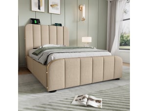 Lit coffre 90x200 cm <strong>HAVRYA</strong>  <strong></strong> coloris beige