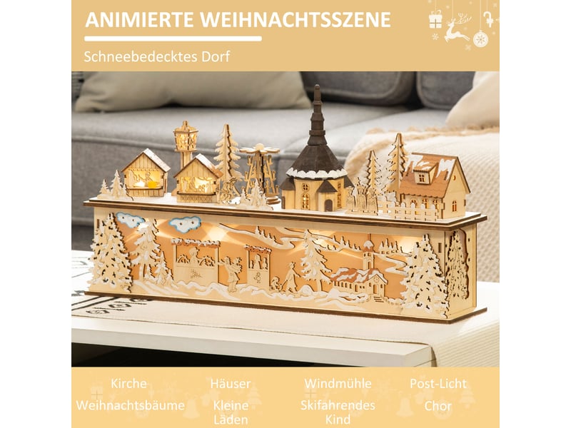  Village de noël lumineux 10 led blanc chaud effet bois 45 x 10 x 25 cm  - Conforama D