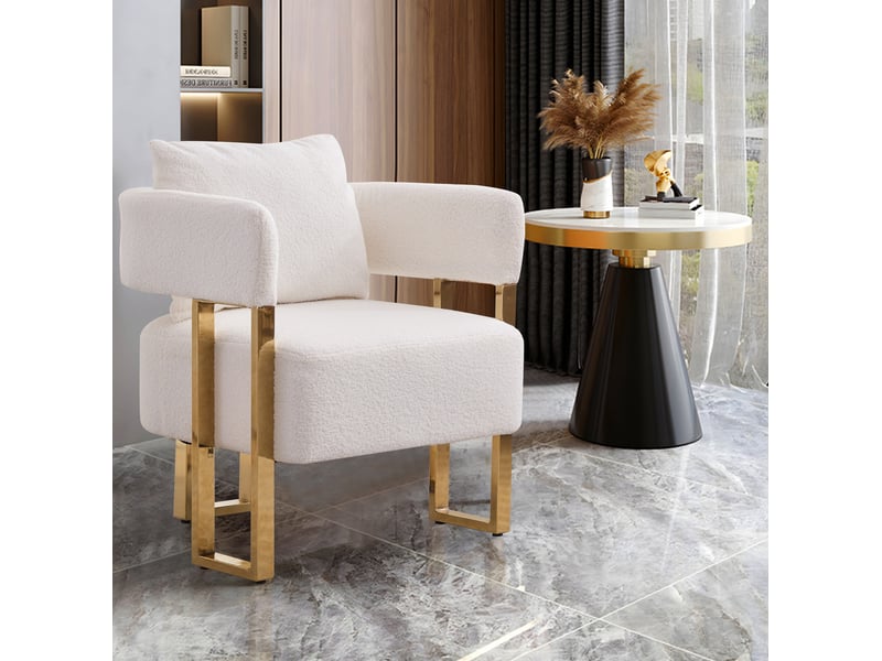 Fauteuil 1 place avec coussins de tête et lombaire, accoudoirs larges, pour salon en velours blanc - Conforama E