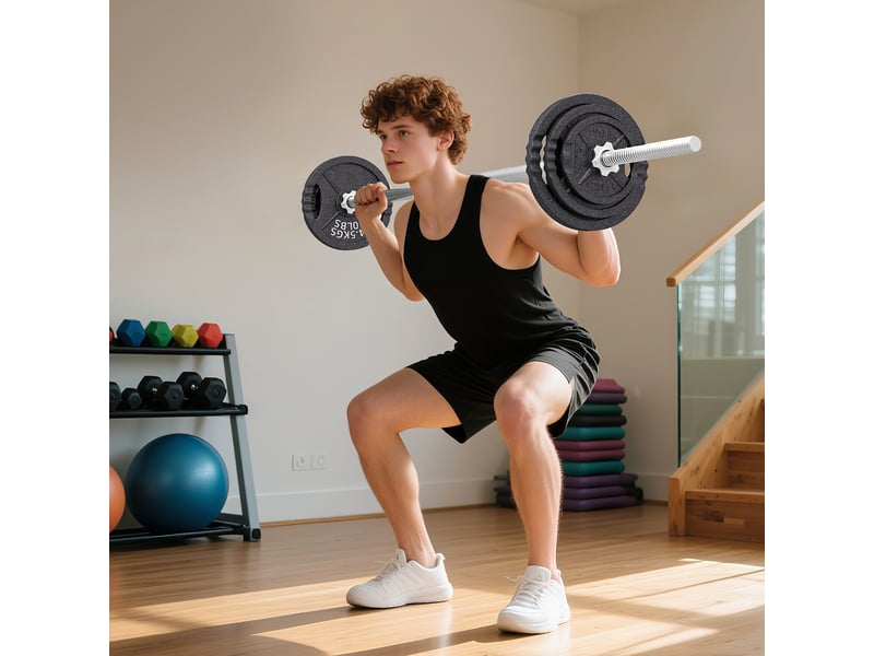 Kit de musculation 2 en 1 de 42 kg avec 14 disques, barre et haltères, acier, 180 x 24 x 24 cm, noir - Conforama C