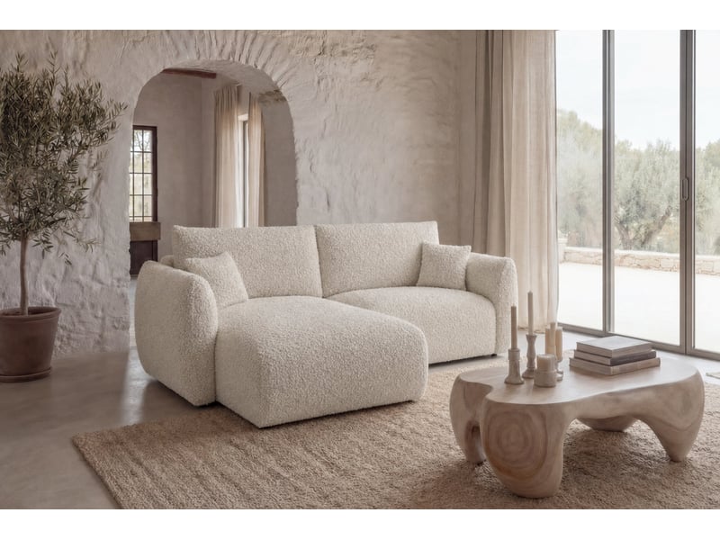  Elio mini - canapé d'angle convertible tissu bouclette 3 places beige  - Conforama B