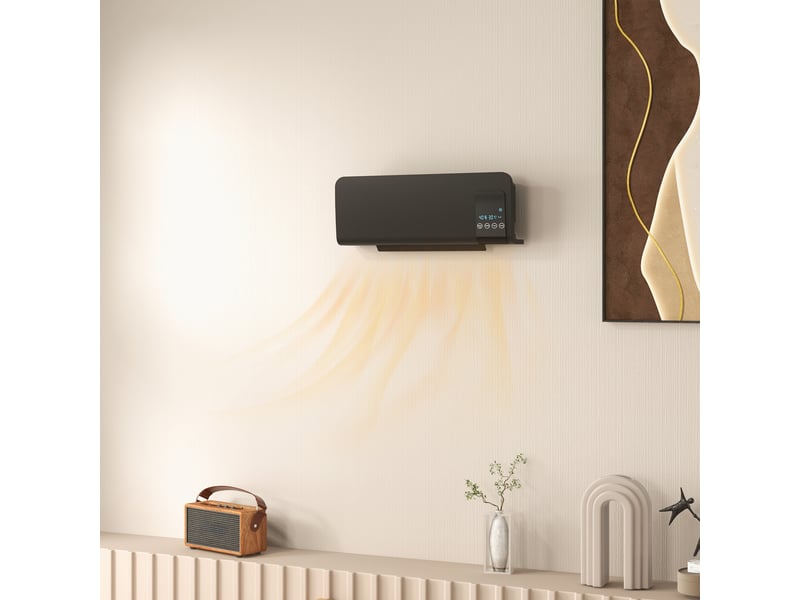  Radiateur soufflant mural en céramique ptc – 1000 w 2000 w, oscillation, minuterie, avec télécommande, noir  - Conforama D