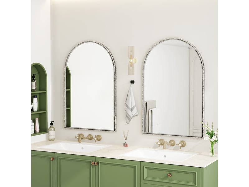  Miroir arqué mural argenté, 61 × 91 cm pour salle de bains  - Conforama C