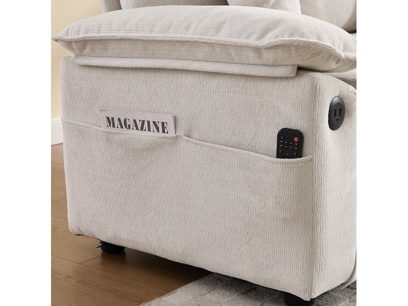  Fauteuil de détente avec coussin de tête et lombaire, design moderne en chenille blanche  - Conforama E