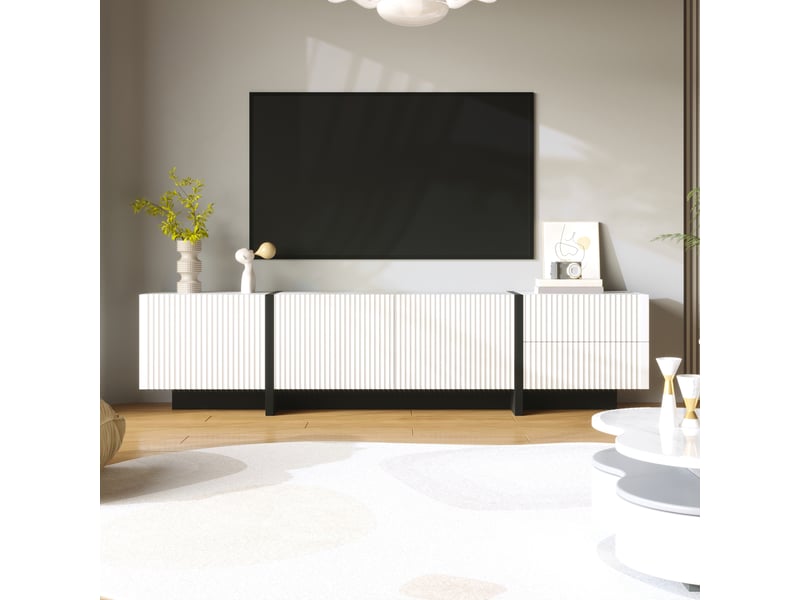  Meuble tv 190 cm noir et blanc 3 portes 2 tiroirs pour écran 50-59 pouces  - Conforama B