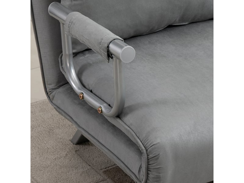  Canapé convertible 2 places avec dossier réglable 5 positions et coussins  - métal polyester gris clair  - Conforama C
