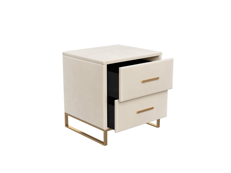  Lot de 2 tables de chevet 40x40x50 cm, 2 tiroirs, bout de canapé en tissu rembourré, velours, design moderne et luxe, beige  - Conforama A