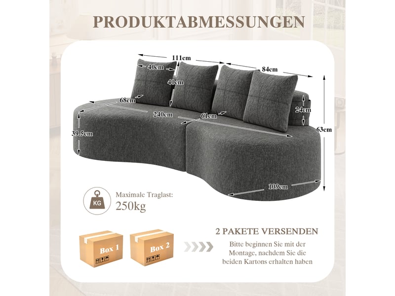  Canapé droit fixe 4 places lin gris foncé canapé compressible - Conforama C