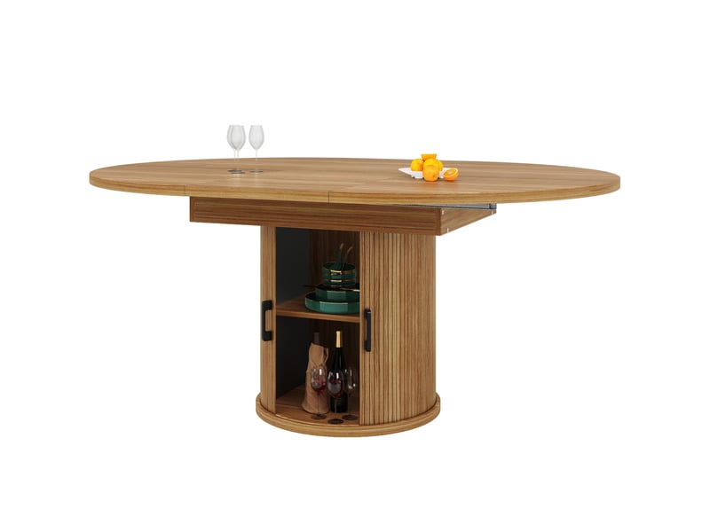  Table à manger extensible 118(158)x118x76.8 cm avec rangement en mdf noyer  - Conforama A
