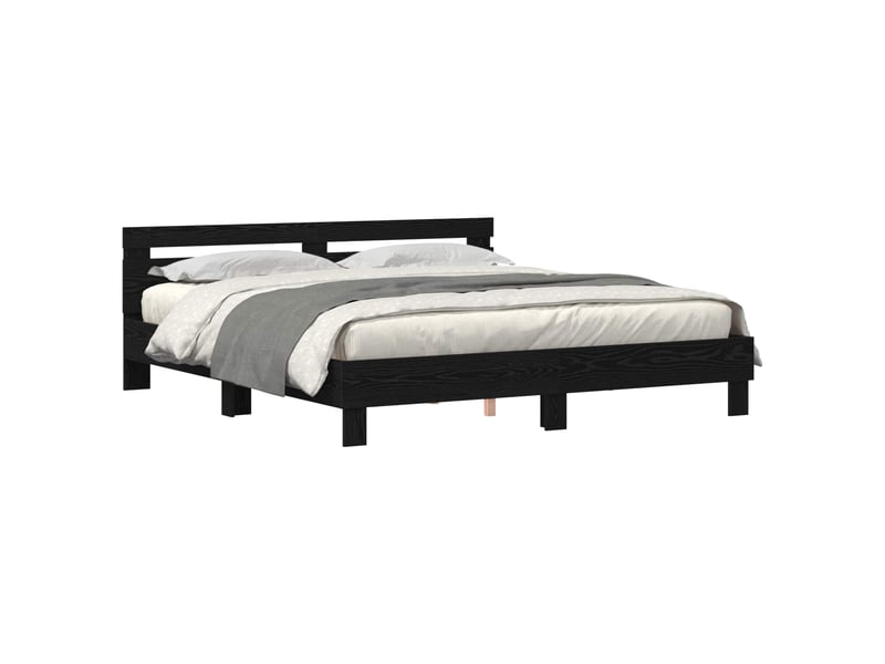  Lit double- lit adulte -  cadre de lit chêne noir 200 x 200 cm bois d'ingénierie  - Conforama A