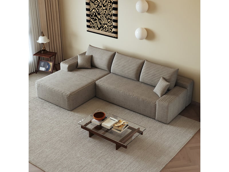 Canapé d'angle, canapé modulable, camel, assise profonde, livré monté, design moderne, 270 cm, pour salon, appartement, chambre - Conforama W