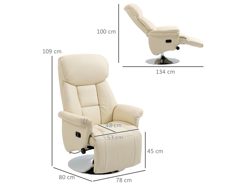  Fauteuil de relaxation inclinable et pivotant crème 78x80x109 cm  - Conforama C