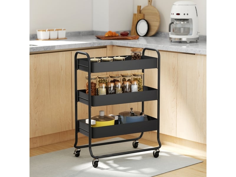  Desserte de cuisine 64,5x34x87 cm 3 paniers 4 roulettes métal noir  - Conforama C