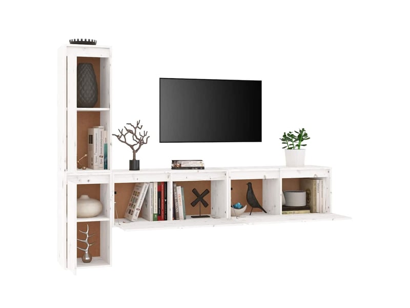  Meubles tv - banc tv - meuble de rangement 4 pcs blanc bois massif de pin  - Conforama D