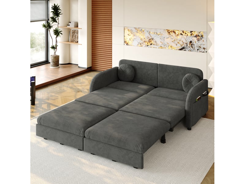 Canapé-lit convertible 3-en-1 166 x 84 cm – gris – couchage double et poches latérales de rangement - Conforama D