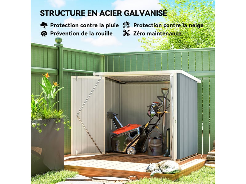  Abri de jardin 147 x 86 x 134 cm double porte verrouillable toit incliné robuste contemporain en tôle d'acier gris clair 21_0004184  - Conforama C