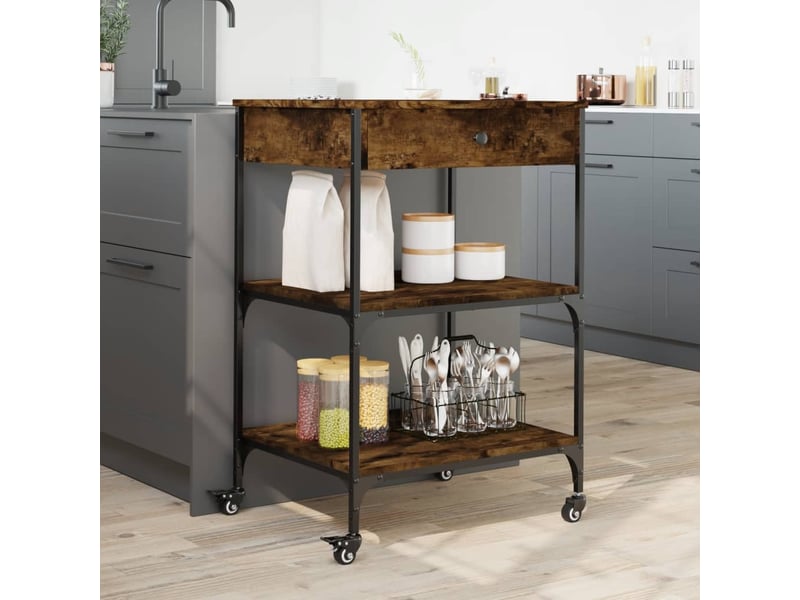  Desserte de cuisine, chariot de rangement chêne fumé 60x48x89,5 cm bois d'ingénierie  - Conforama D