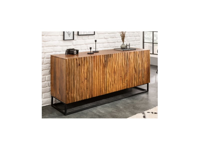  Buffet orkan 160 cm en bois massif de manguier sculpté – 3 portes et piètement noir  - Conforama B