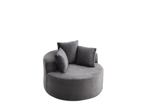 Fauteuil rond 1 place avec 3 coussins et larges accoudoirs en velours côtelé gris, 110 × 110 × 82 cm