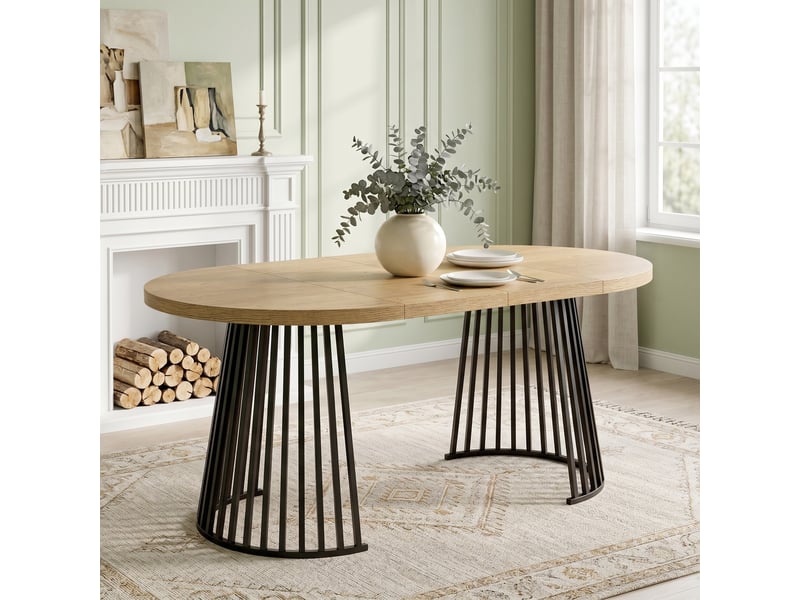  Table à manger extensible 100-138-176 x 100 cm, 4-8 personnes, chêne et noir Jamama eleni - Conforama E