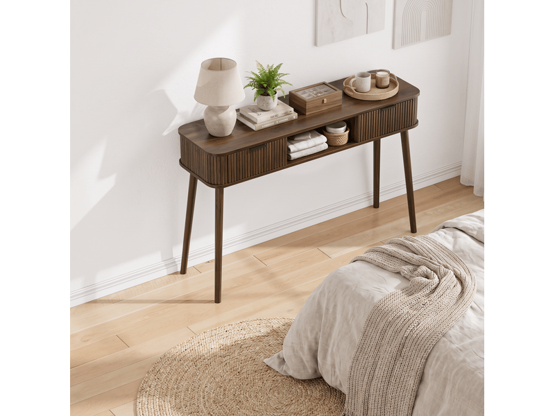  Console 120x35x77,6 cm avec 2 tiroirs et compartiment ouvert mdf panneau de particules noyer  - Conforama C