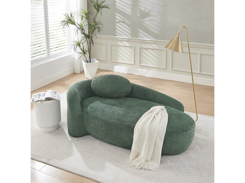  Canapé méridienne tissu bouclette - 170x96x62cm - banquette lounge arrondie avec coussin mousse haute densité - vert  - Conforama D