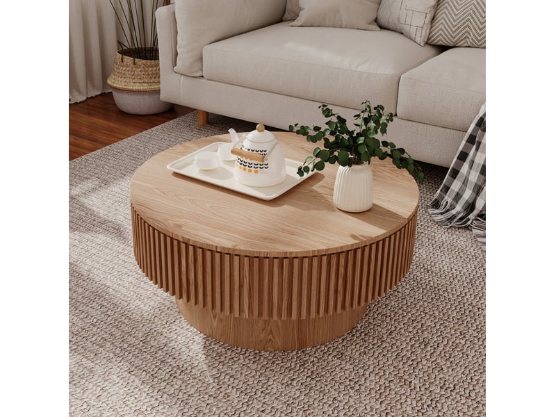  Table basse forme champignon avec rangement caché en bois et mdf coloris naturel  - Conforama D
