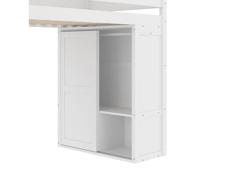  Lit mezzanine enfant 90 x 200 cm avec armoire et espace de rangement, pin et mdf blanc  - Conforama W