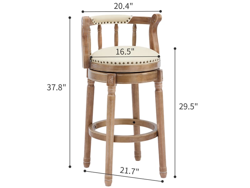  Tabouret de bar pivotant 54,8x54,8x96 cm avec dossier bois blanc  - Conforama E