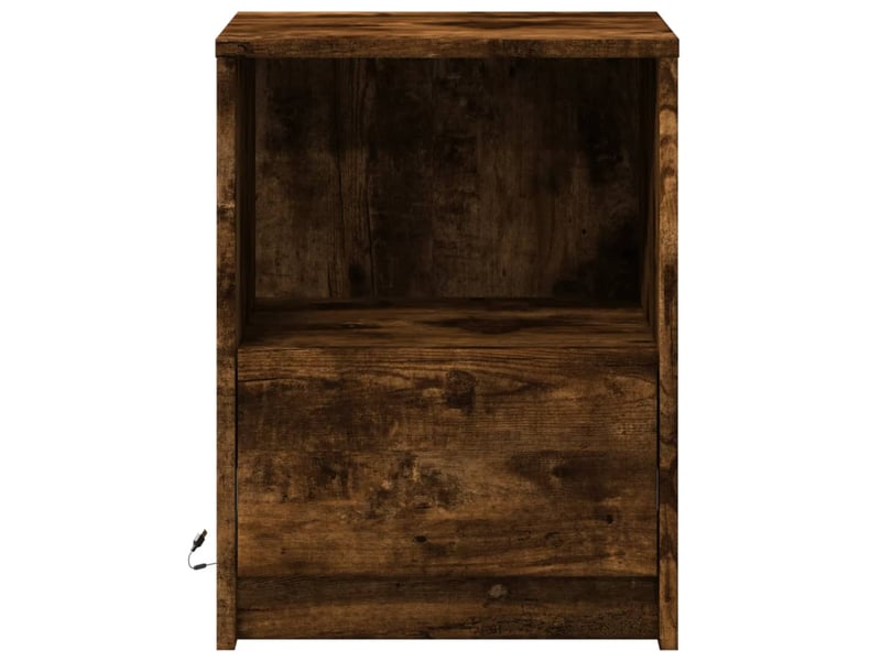  Table de chevet - cabinet de chevet - table de nuit et lumières led chêne fumé bois d'ingénierie  - Conforama E