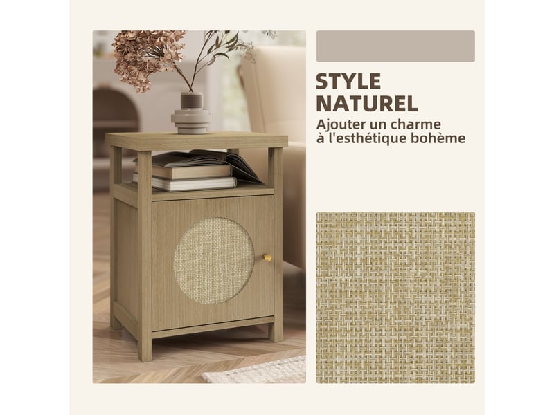  Lot de 2 tables de chevet étroite table d'appoint compartiment ouvert placard finition en rotin, marron 40 x 35 x 55 cm  - Conforama A