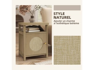 Lot de 2 tables de chevet étroite table d'appoint compartiment ouvert placard finition en rotin, marron 40 x 35 x 55 cm