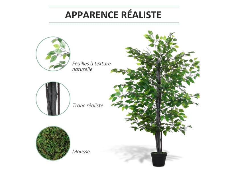  Arbre artificiel plante artificielle ficus h.1,45 m tronc branches liane lichen feuilles réalisme grand pot inclus  - Conforama E
