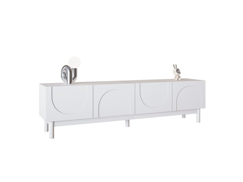  Meuble tv 4 portes avec rangement pour salon 169×34×45,5 cm en mdf blanc  - Conforama A