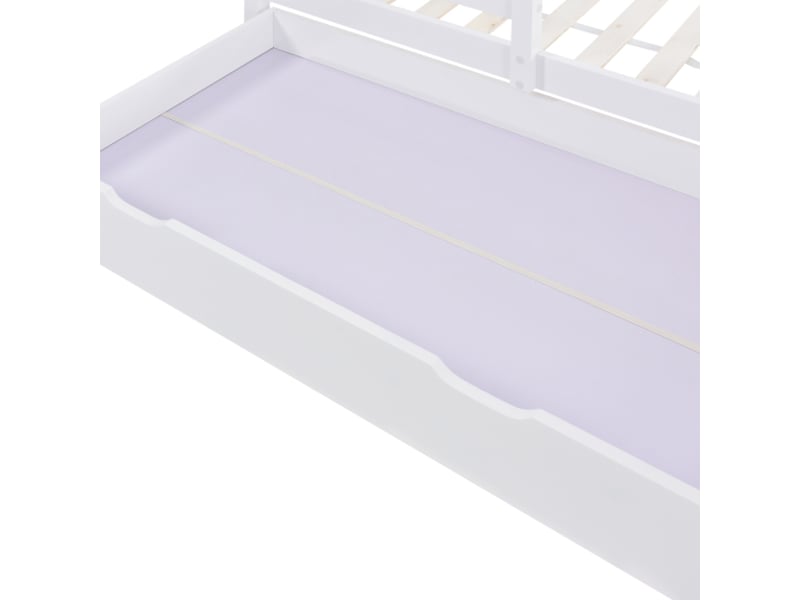  Lit d'enfant 90 x 200 cm en bois avec tableau et 2 tiroirs, bois massif avec barrière et sommier, blanc (sans matelas)  - Conforama R