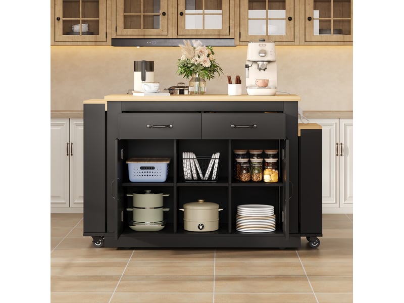 Desserte de cuisine 142x55x93 cm avec deux surfaces extensibles mdf noir - Conforama D