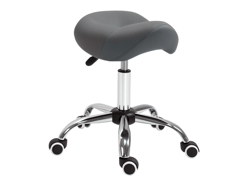  Tabouret de travail en forme de selle avec roulettes et hauteur réglable pour salons de coiffure et tatouage en gris dimensions 52x53x49-61 cm  - Conforama A