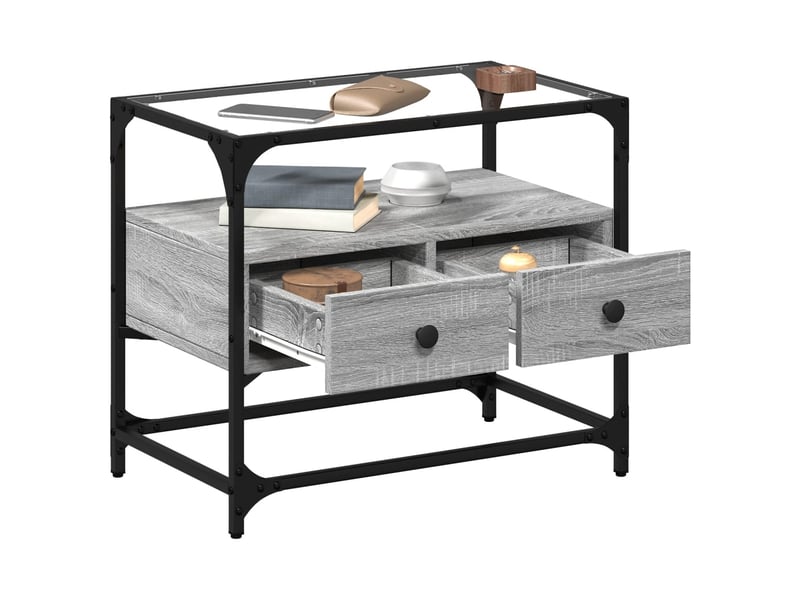  Meuble tv - banc tv - meuble de rangement avec dessus en verre sonoma gris bois d'ingénierie  - Conforama C