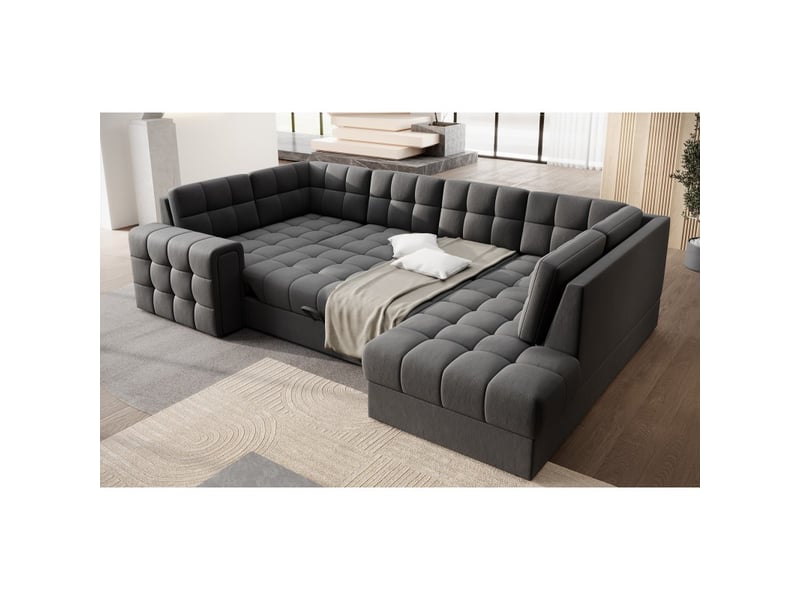  Canapé d'angle convertible monteza gris foncé 299 cm avec coffre et couchage  - Conforama B