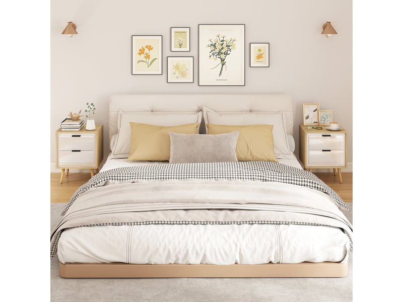  Ensemble de 2 tables de chevet modernes avec 2 tiroirs coulissants silencieux 40 x 35 x 50 cm blanc brillant et chêne  - Conforama D