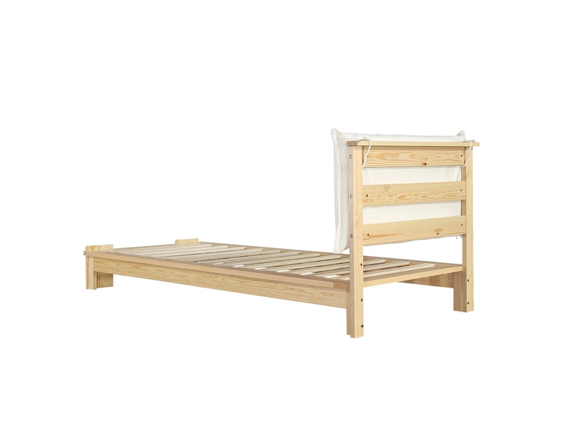  Lit capitonné, lit simple, lit enfant, tête de lit rembourrée avec fermeture velcro, sommier à lattes robuste, pieds de lit plus larges, pin + mousse + contreplaqué, naturel, 90 x 200 cm  - Conforama E