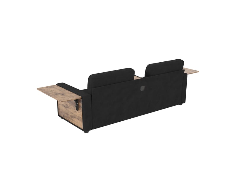 Canapé convertible 2 places en tissu noir, 2 tiroirs, tablettes réglables et porte-gobelets, style moderne - Conforama A