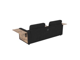 Canapé convertible 2 places en tissu noir, 2 tiroirs, tablettes réglables et porte-gobelets, style moderne