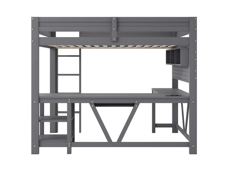  Lit mezzanine,90x200 cm,avec bureau, led et rangement,pin et mdf,gris  - Conforama D