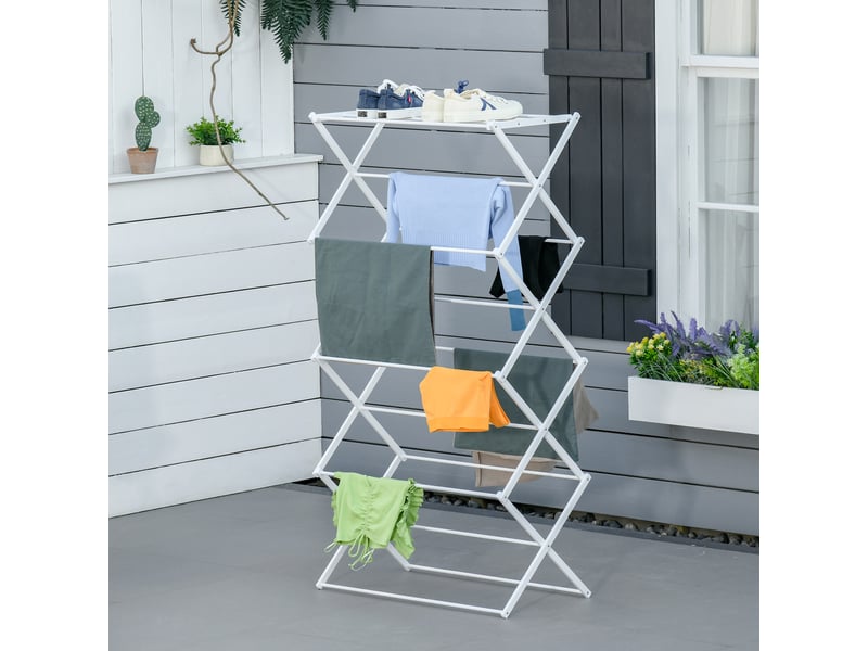  Étendoir à linge pliable à 8 niveaux, modèle tour, métal et plastique, blanc, 74 x 35 x 144 cm  - Conforama C