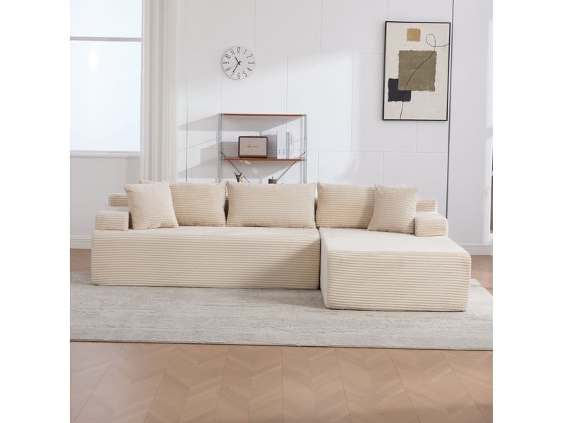  Canapé d'angle modulable 4 places avec méridienne en chenille beige  - Conforama D