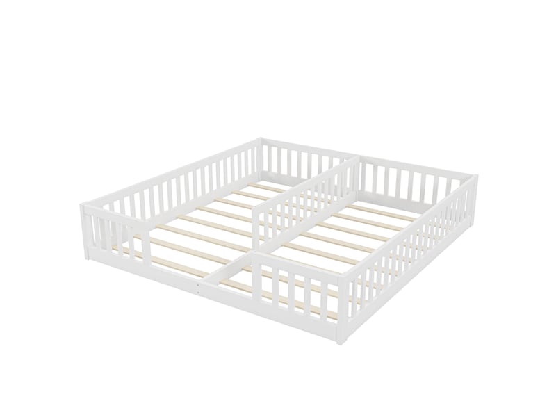 Lit enfant double 90x200 cm avec barrières et sommier en pin blanc chicfurn  - Conforama A