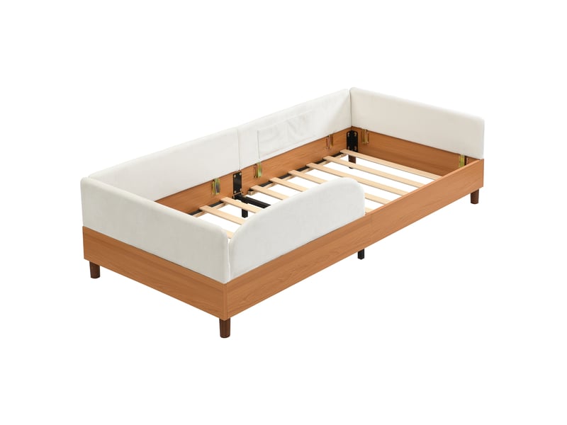  Lit banquette 90 x 200 cm en velours avec 2 poches - blanc et naturel C-CRAFTLINK - Conforama A
