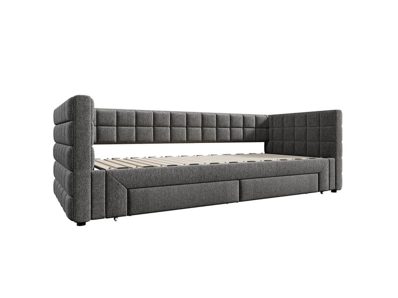 Lit banquette gris 90x200 cm extensible 180 cm avec dossier et 2 tiroirs - Conforama D
